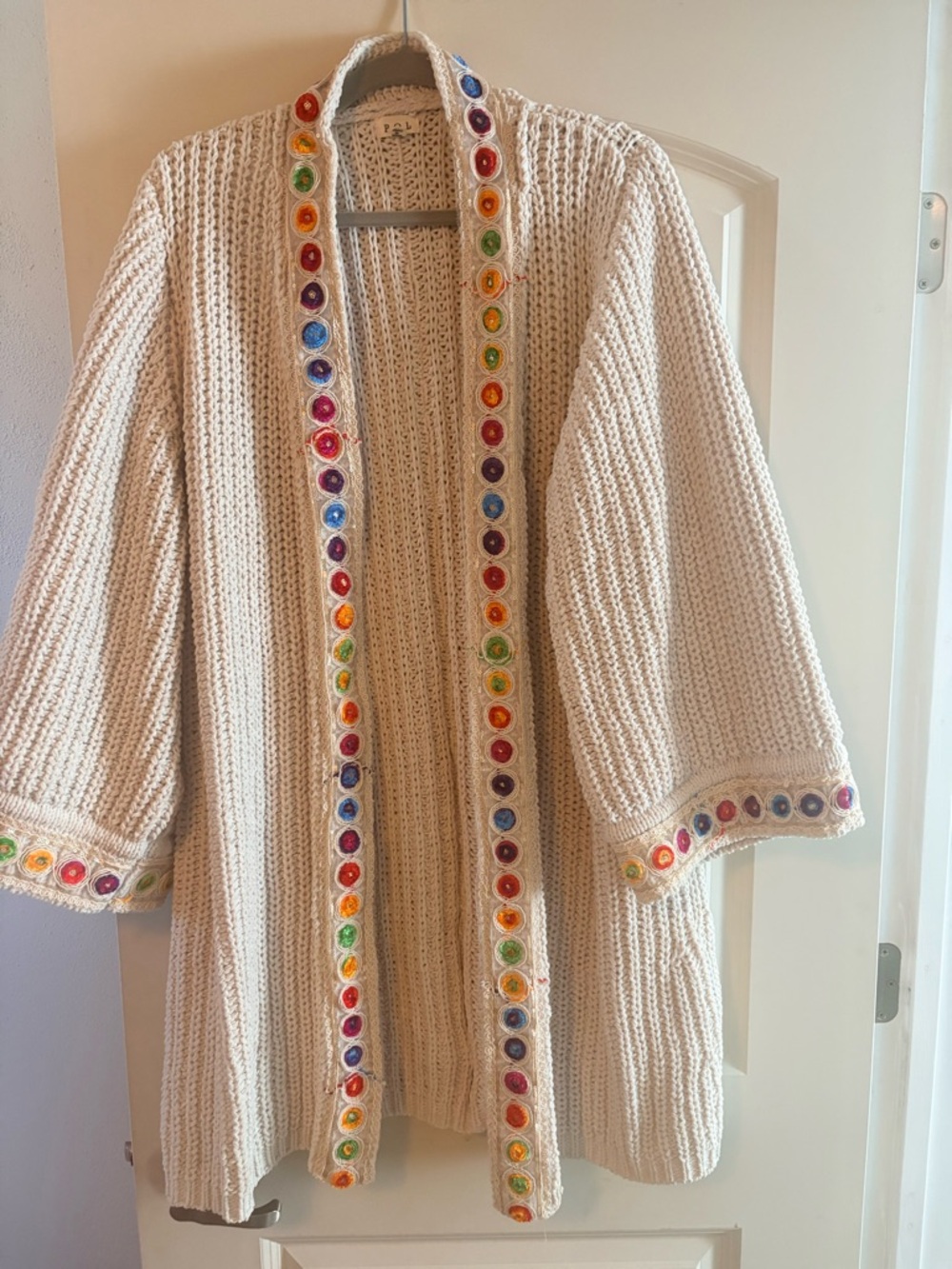 POL Cream Open Knit Cardigan with Decorative Trim